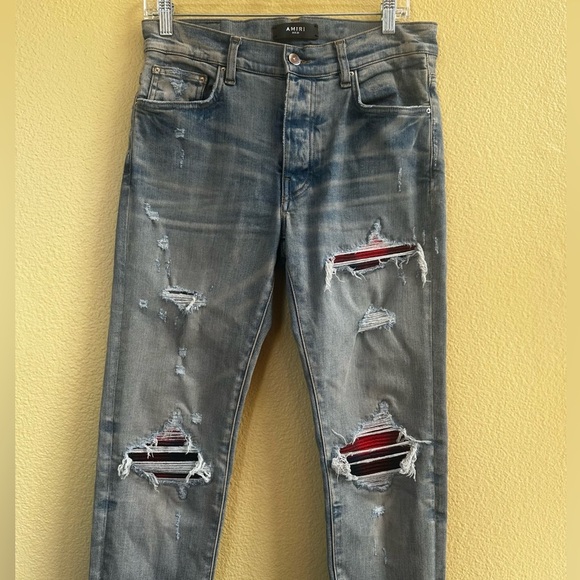 AMIRI MX1 Red Plaid Patch Underlay Distressed Jeans Size 31 New With Tags! - Picture 7 of 16